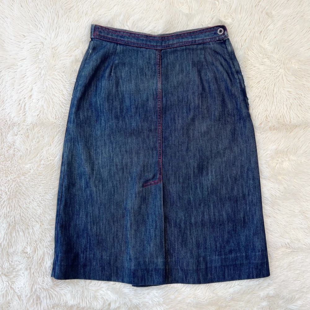 Vintage dark denim jeans midi skirt A line  western kick pleat high waisted Sz 4